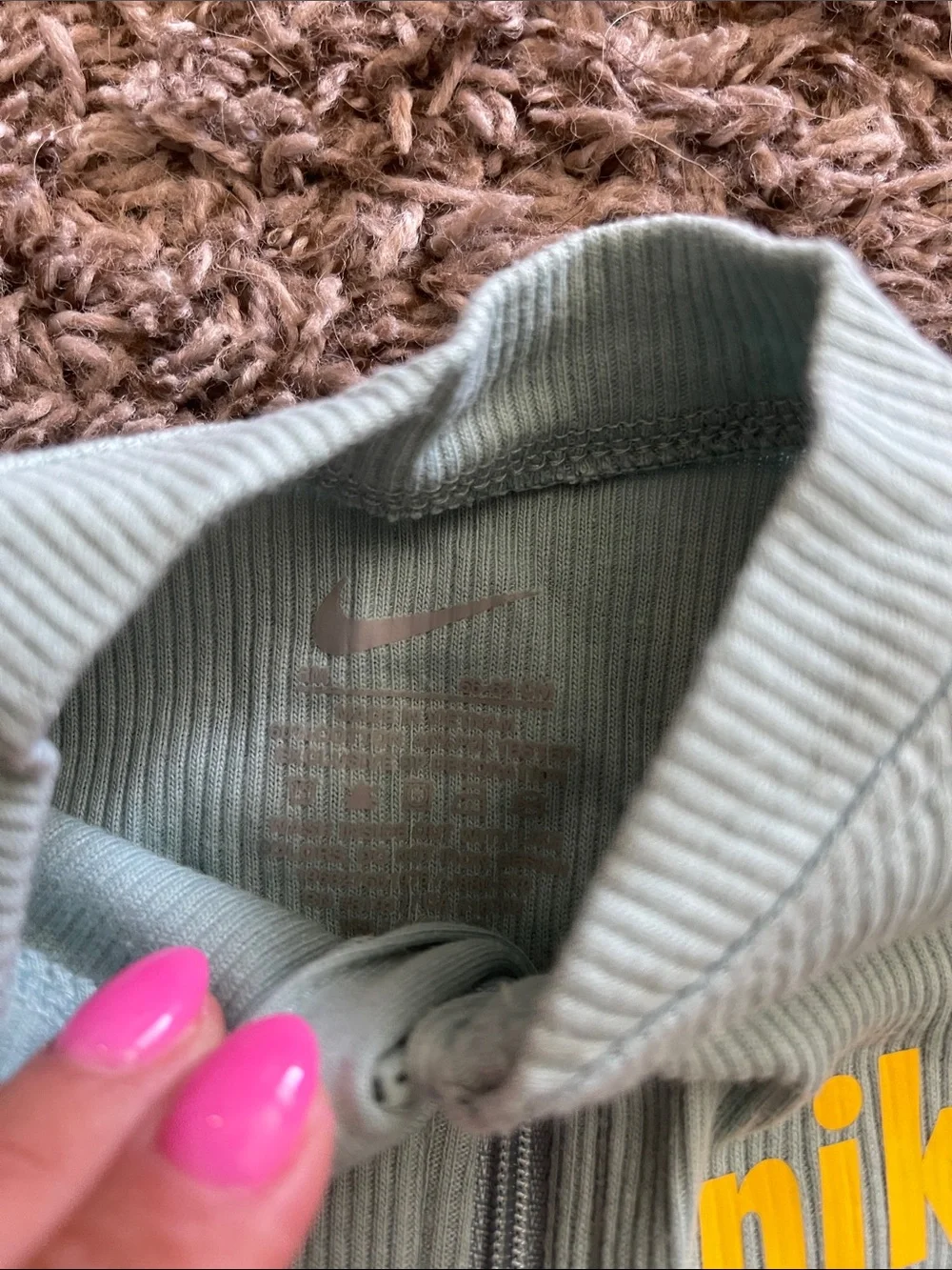 Nike Sage Green 3 Month Ribbed Footed One-Piece with Yellow Logo